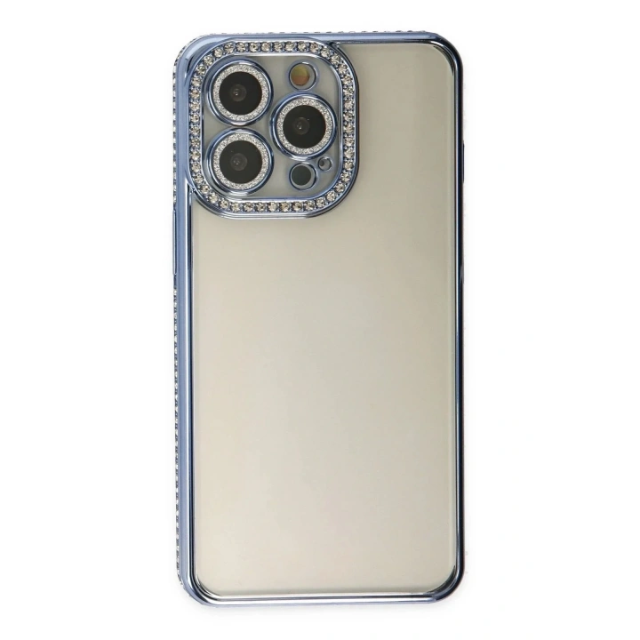 Mey İthalat®  iPhone 14 Pro Kılıf Joke Taşlı Silikon - Mavi