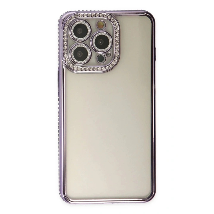 Mey İthalat®  iPhone 14 Pro Kılıf Joke Taşlı Silikon - Mor