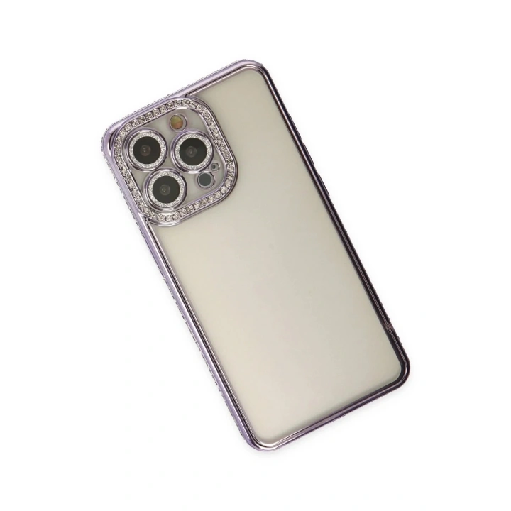 Mey İthalat®  iPhone 14 Pro Kılıf Joke Taşlı Silikon - Mor