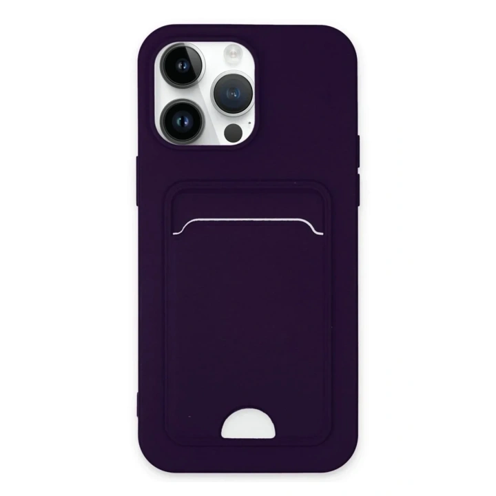 Mey İthalat®  iPhone 14 Pro Kılıf Kelvin Kartvizitli Silikon - Derin Mor
