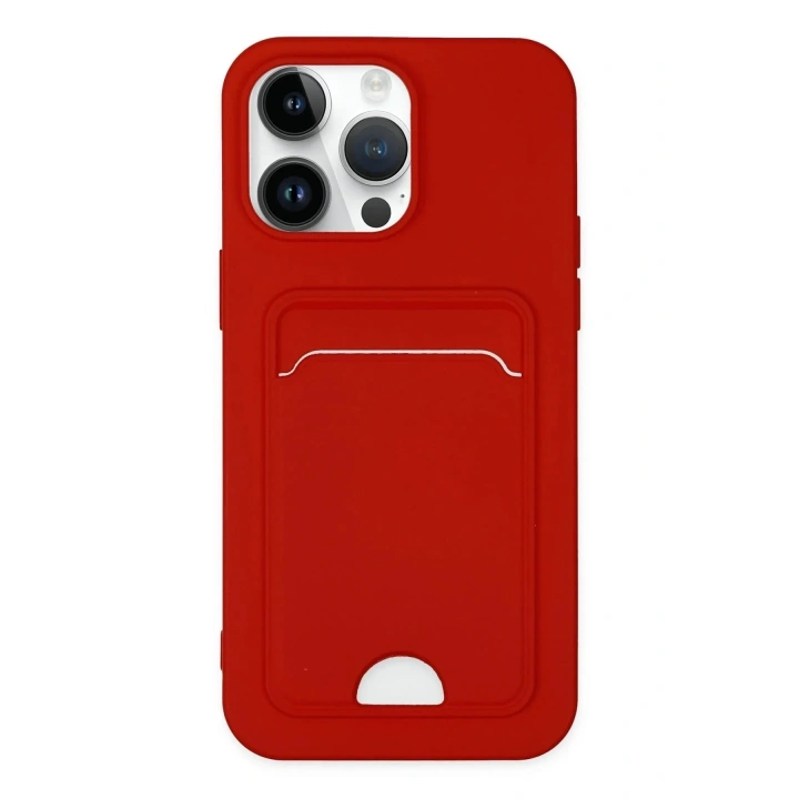 Mey İthalat®  iPhone 14 Pro Kılıf Kelvin Kartvizitli Silikon - Kırmızı