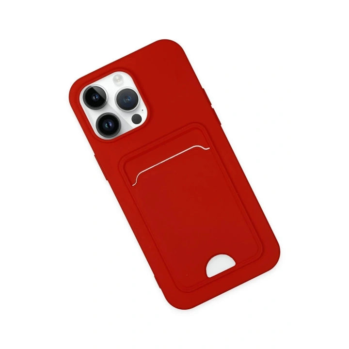 Mey İthalat®  iPhone 14 Pro Kılıf Kelvin Kartvizitli Silikon - Kırmızı