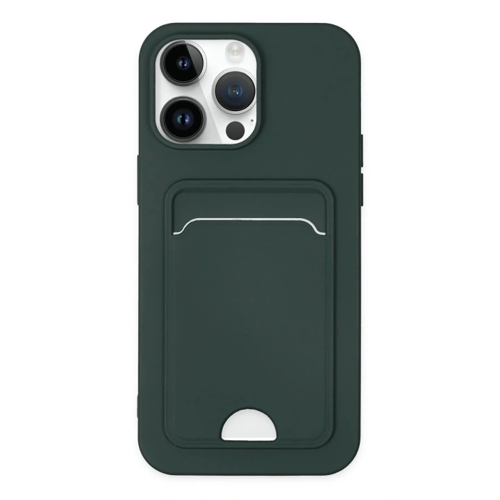 Mey İthalat®  iPhone 14 Pro Kılıf Kelvin Kartvizitli Silikon - Koyu Yeşil
