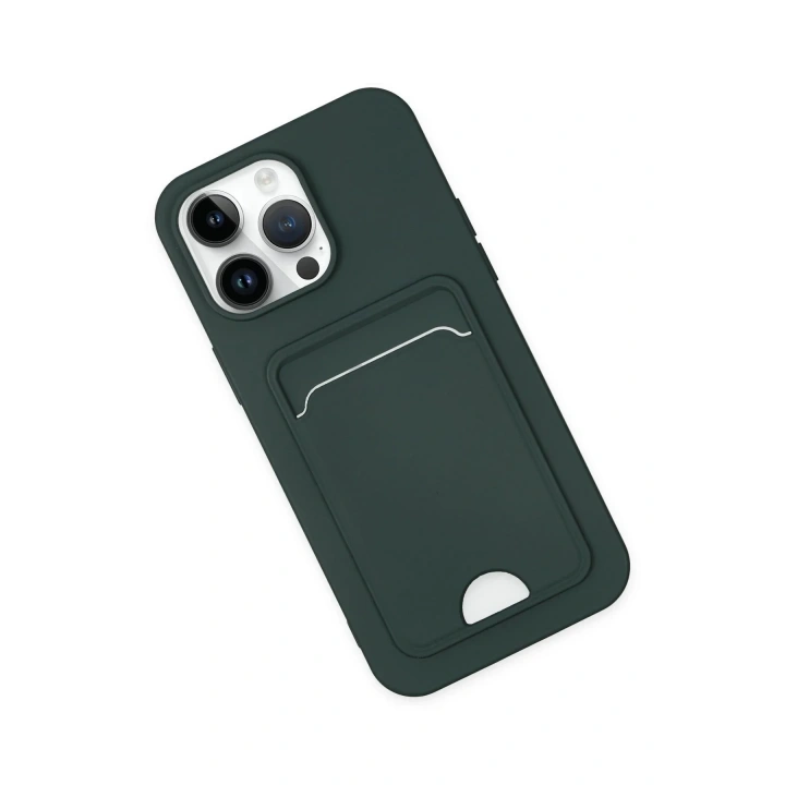 Mey İthalat®  iPhone 14 Pro Kılıf Kelvin Kartvizitli Silikon - Koyu Yeşil