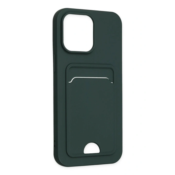 Mey İthalat®  iPhone 14 Pro Kılıf Kelvin Kartvizitli Silikon - Koyu Yeşil