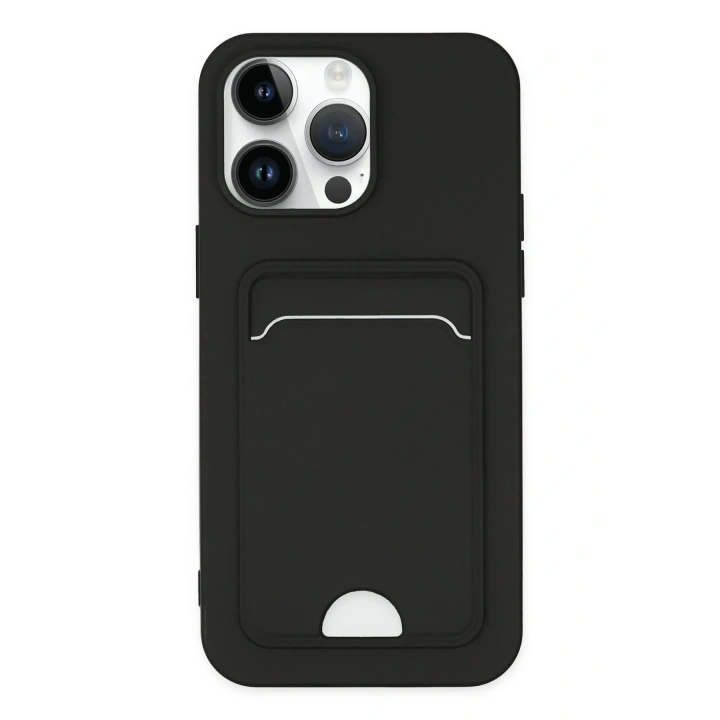 Mey İthalat®  iPhone 14 Pro Kılıf Kelvin Kartvizitli Silikon - Siyah