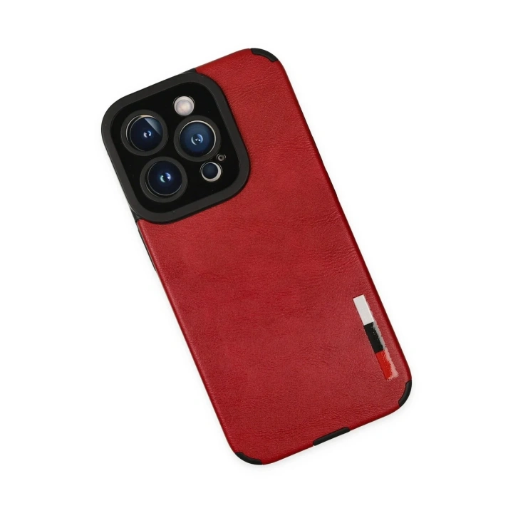 Mey İthalat®  iPhone 14 Pro Kılıf Loop Deri Silikon - Kırmızı