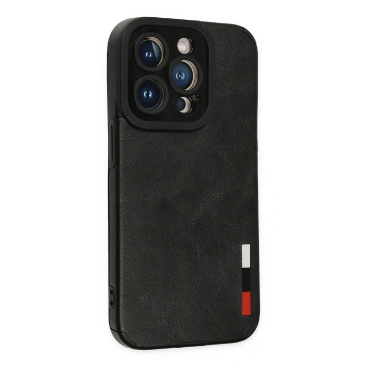 Mey İthalat®  iPhone 14 Pro Kılıf Loop Deri Silikon - Siyah