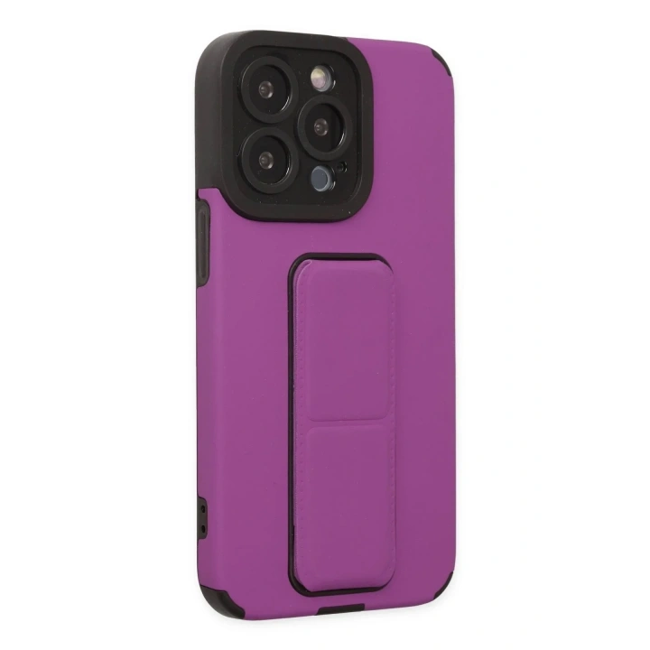 Mey İthalat®  iPhone 14 Pro Kılıf Mega Standlı Silikon - Mor