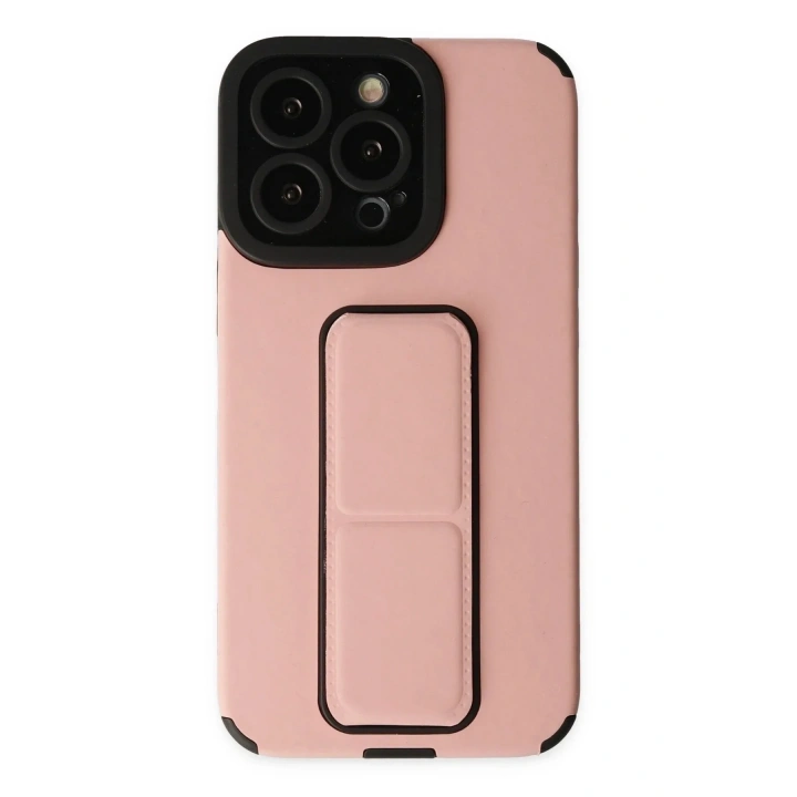 Mey İthalat®  iPhone 14 Pro Kılıf Mega Standlı Silikon - Pudra
