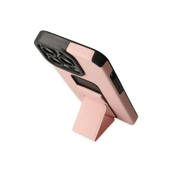 Mey İthalat®  iPhone 14 Pro Kılıf Mega Standlı Silikon - Pudra
