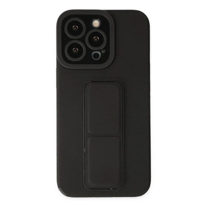 Mey İthalat®  iPhone 14 Pro Kılıf Mega Standlı Silikon - Siyah