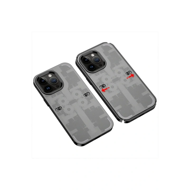 Mey İthalat®  iPhone 14 Pro Kılıf Mekanik Bumper Kapak - Siyah