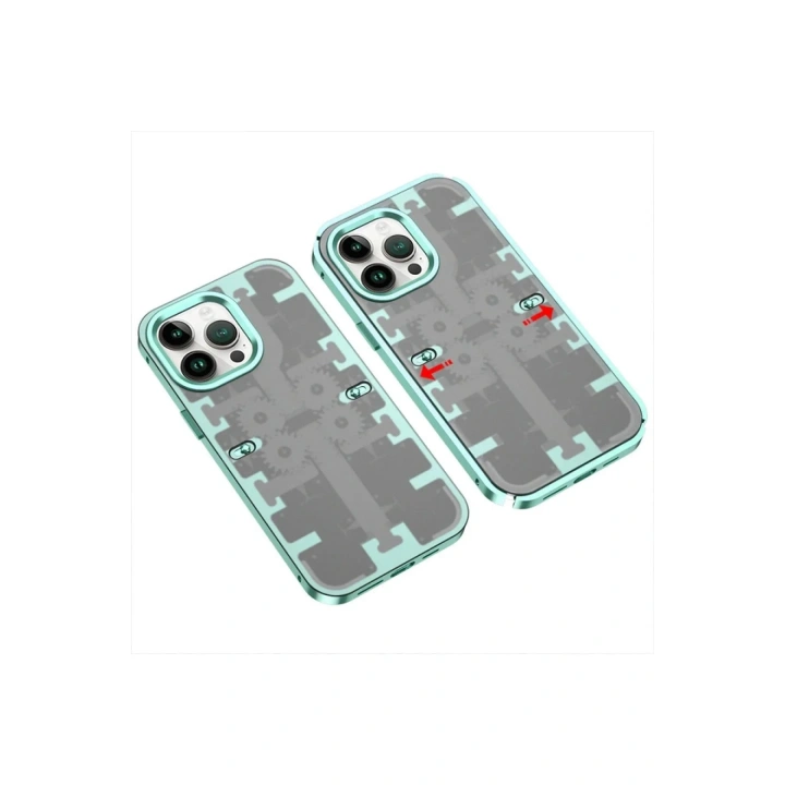 Mey İthalat®   iPhone 14 Pro Kılıf Mekanik Bumper Kapak - Yeşil