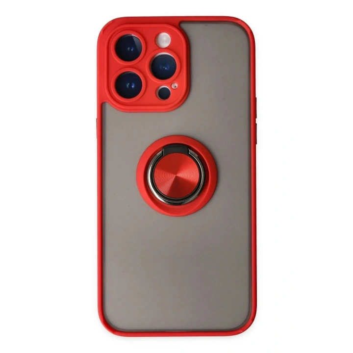Mey İthalat®  iPhone 14 Pro Kılıf Montreal Yüzüklü Silikon Kapak - Kırmızı