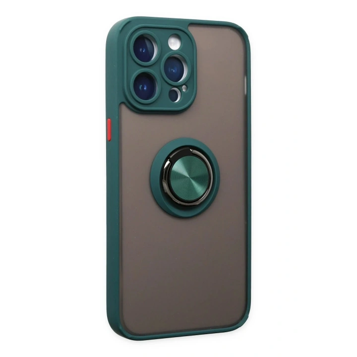Mey İthalat®  iPhone 14 Pro Kılıf Montreal Yüzüklü Silikon Kapak - Yeşil