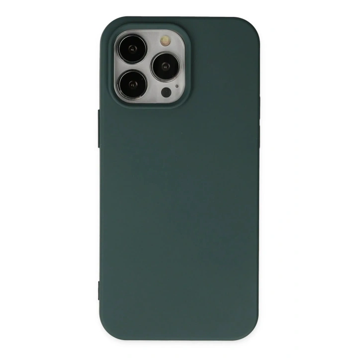 Mey İthalat®  iPhone 14 Pro Kılıf Nano içi Kadife Silikon - Koyu Yeşil