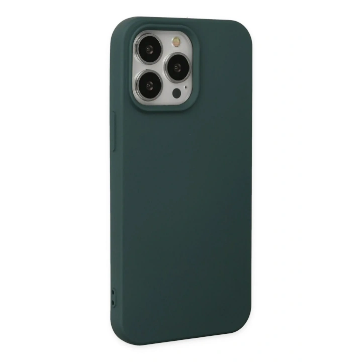 Mey İthalat®  iPhone 14 Pro Kılıf Nano içi Kadife Silikon - Koyu Yeşil