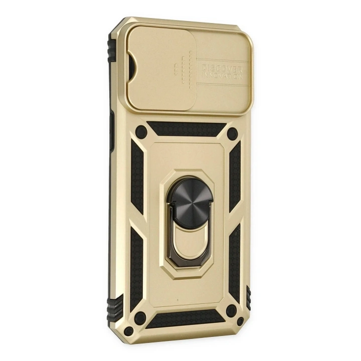 Mey İthalat®  iPhone 14 Pro Kılıf Pars Lens Yüzüklü Silikon - Gold