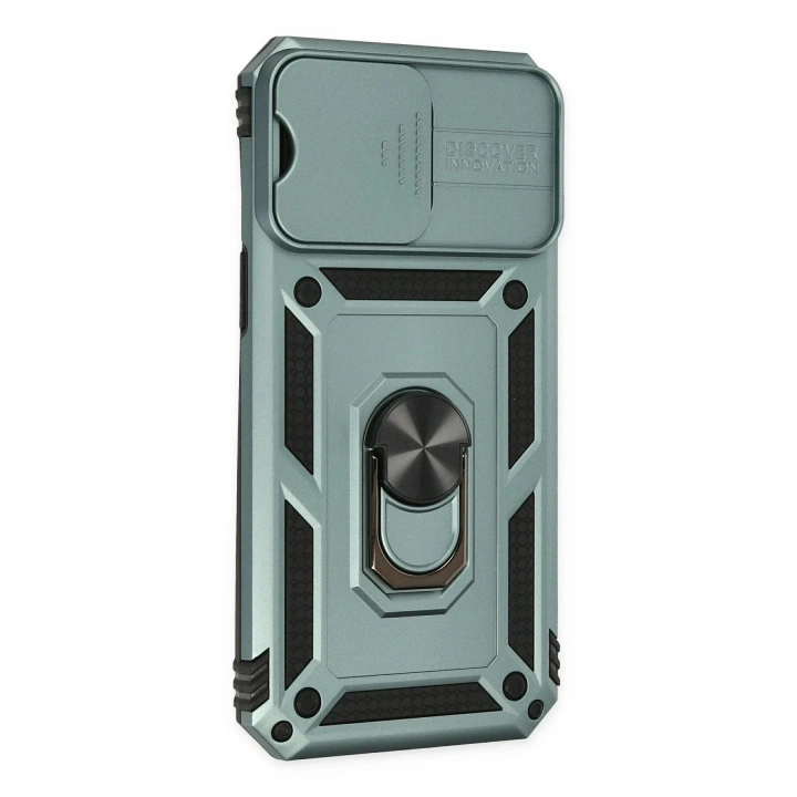 Mey İthalat®  iPhone 14 Pro Kılıf Pars Lens Yüzüklü Silikon - Yeşil