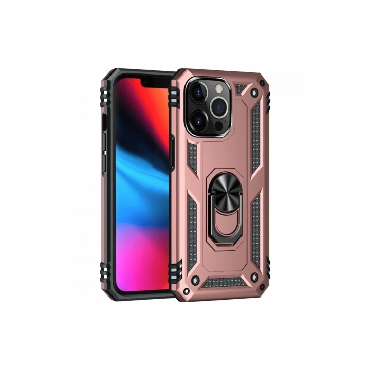 Mey İthalat®  iPhone 14 Pro Kılıf Sofya Yüzüklü Silikon Kapak - Rose