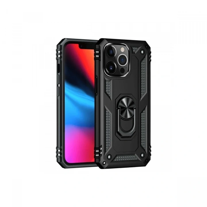 Mey İthalat®  iPhone 14 Pro Kılıf Sofya Yüzüklü Silikon Kapak - Siyah
