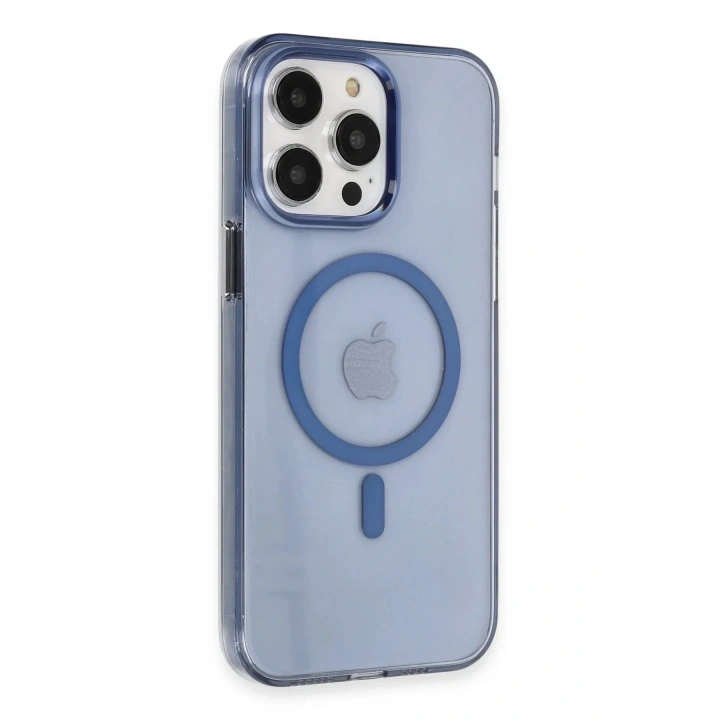 Mey İthalat®  iPhone 14 Pro Kılıf Tron Şeffaf Magsafe Kapak - Mavi