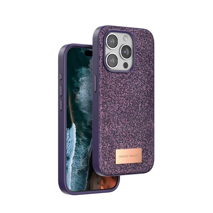 Mey İthalat®   iPhone 14 Pro Max Bright Simli Kapak - Derin Mor