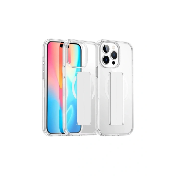 Mey İthalat®  iPhone 14 Pro Max Kılıf Alfa Magsafe Standlı Kapak - Şeffaf