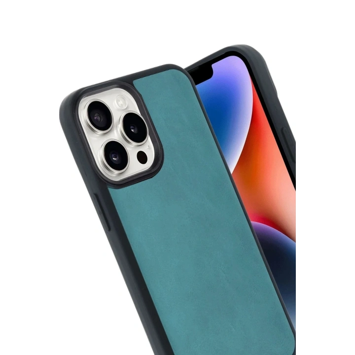 Mey İthalat®  iPhone 14 Pro Max Kılıf Aras Deri Kapak - Açık Yeşil