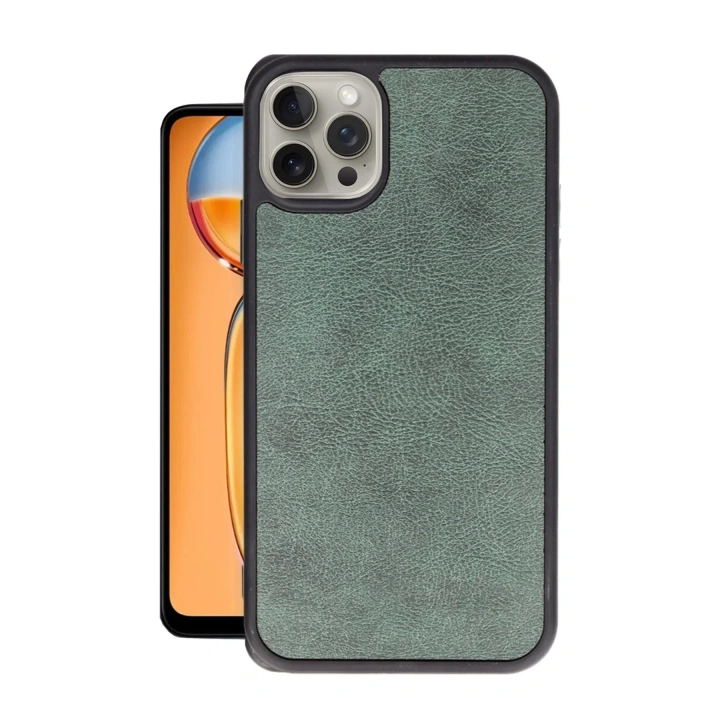Mey İthalat®  iPhone 14 Pro Max Kılıf Aras Deri Kapak - Koyu Yeşil