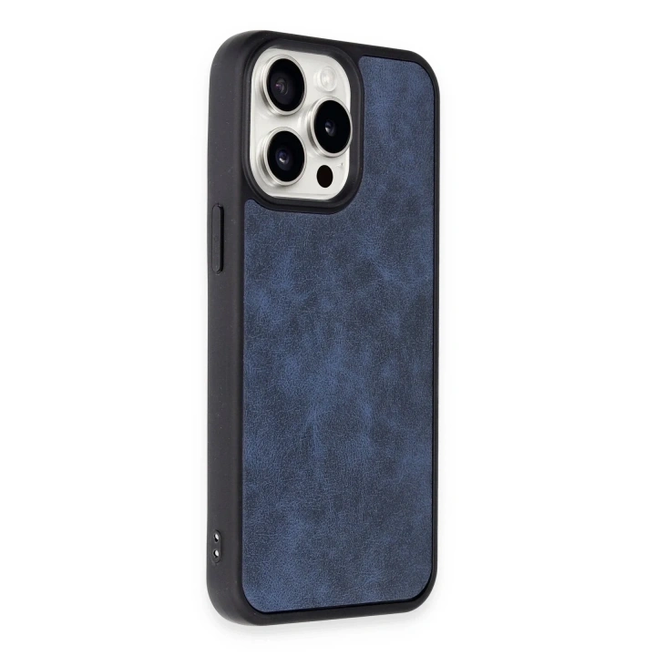 Mey İthalat®  iPhone 14 Pro Max Kılıf Aras Deri Kapak - Lacivert