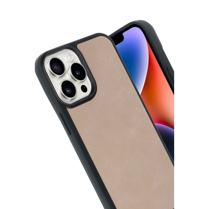 Mey İthalat®  iPhone 14 Pro Max Kılıf Aras Deri Kapak - Pudra