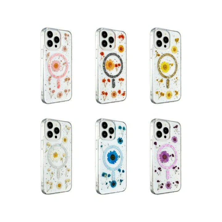 Mey İthalat®  iPhone 14 Pro Max Kılıf Daisy Simli Magsafe Kapak - Mor