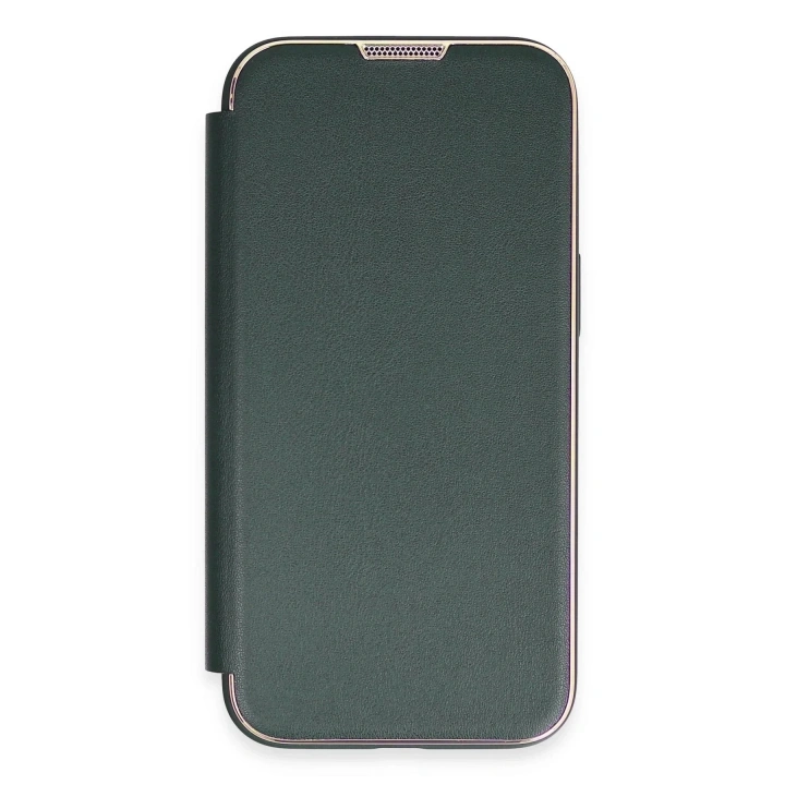 Mey İthalat®  iPhone 14 Pro Max Kılıf Dolpin Kapaklı - Koyu Yeşil