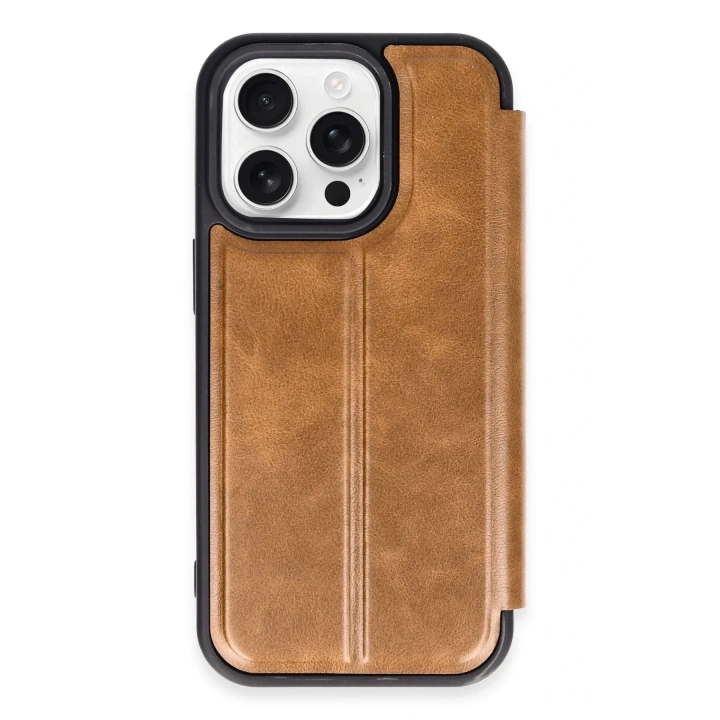 Mey İthalat®  iPhone 14 Pro Max Kılıf Flip Cover - Taba