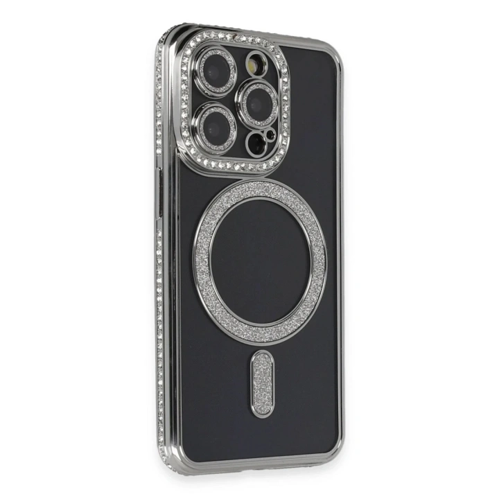 Mey İthalat®  iPhone 14 Pro Max Kılıf Joke Simli Magneticsafe Kılıf - Gri