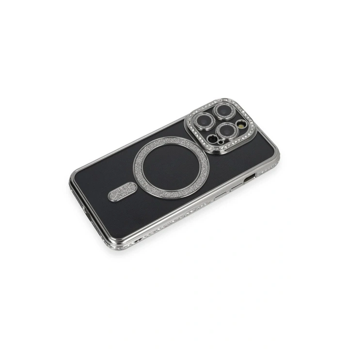 Mey İthalat®  iPhone 14 Pro Max Kılıf Joke Simli Magneticsafe Kılıf - Gri