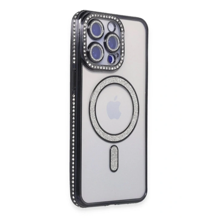 Mey İthalat®  iPhone 14 Pro Max Kılıf Joke Simli Magneticsafe Kılıf - Siyah