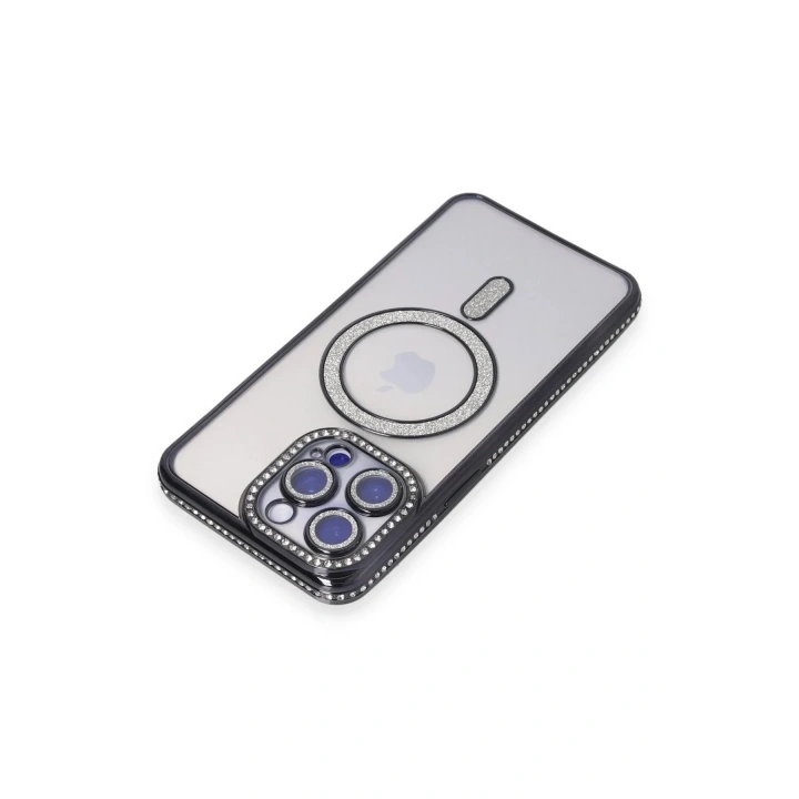 Mey İthalat®  iPhone 14 Pro Max Kılıf Joke Simli Magneticsafe Kılıf - Siyah