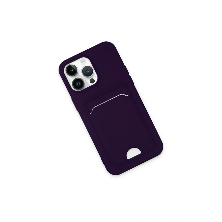 Mey İthalat®  iPhone 14 Pro Max Kılıf Kelvin Kartvizitli Silikon - Derin Mor