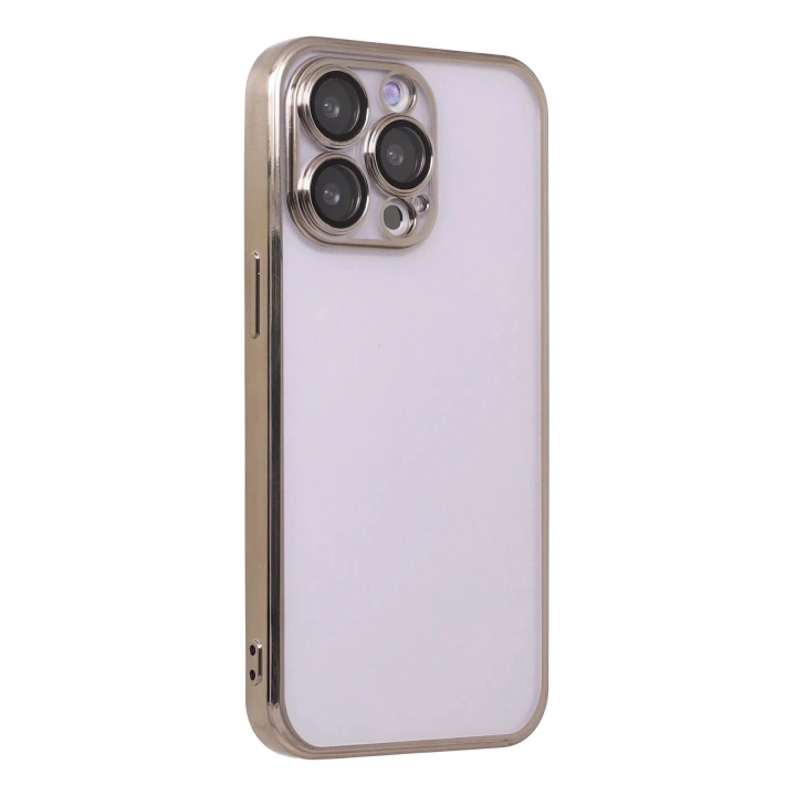 Mey İthalat®  iPhone 14 Pro Max Kılıf  Lensli Silikon - Gold