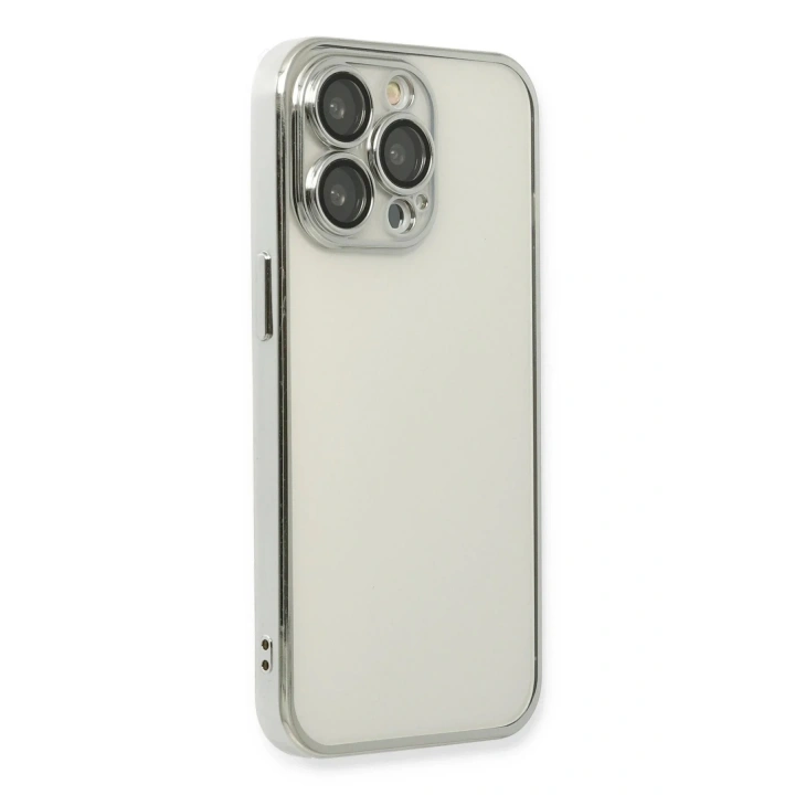 Mey İthalat®  iPhone 14 Pro Max Kılıf  Lensli Silikon - Gümüş