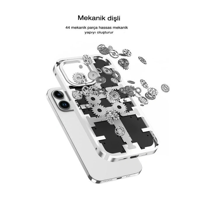 Mey İthalat®  iPhone 14 Pro Max Kılıf Mekanik Bumper Kapak - Gold