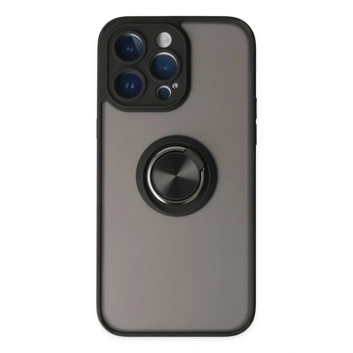 Mey İthalat®  iPhone 14 Pro Max Kılıf Montreal Yüzüklü Silikon Kapak - Siyah