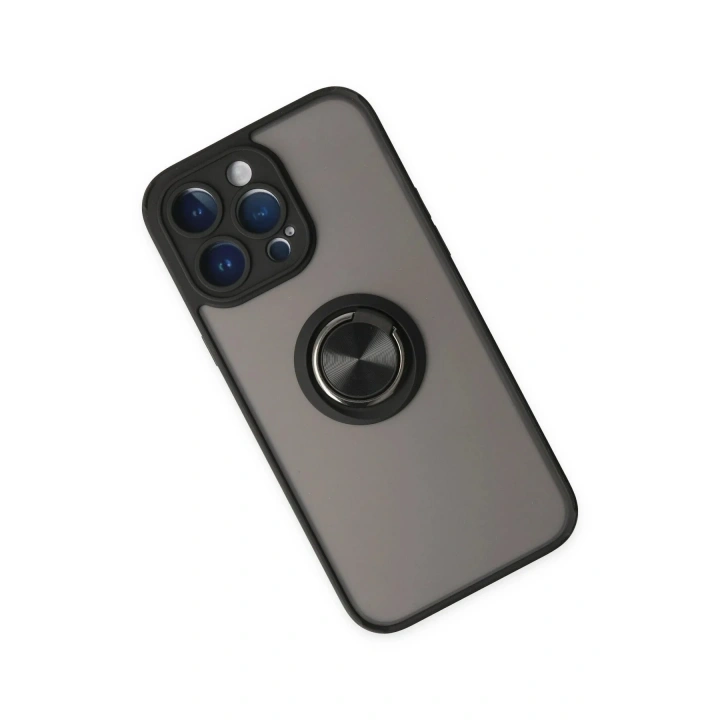 Mey İthalat®  iPhone 14 Pro Max Kılıf Montreal Yüzüklü Silikon Kapak - Siyah