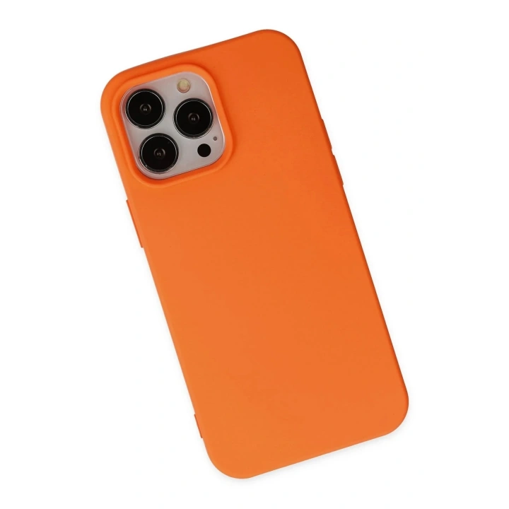 Mey İthalat®  iPhone 14 Pro Max Kılıf Nano içi Kadife Silikon - Turuncu
