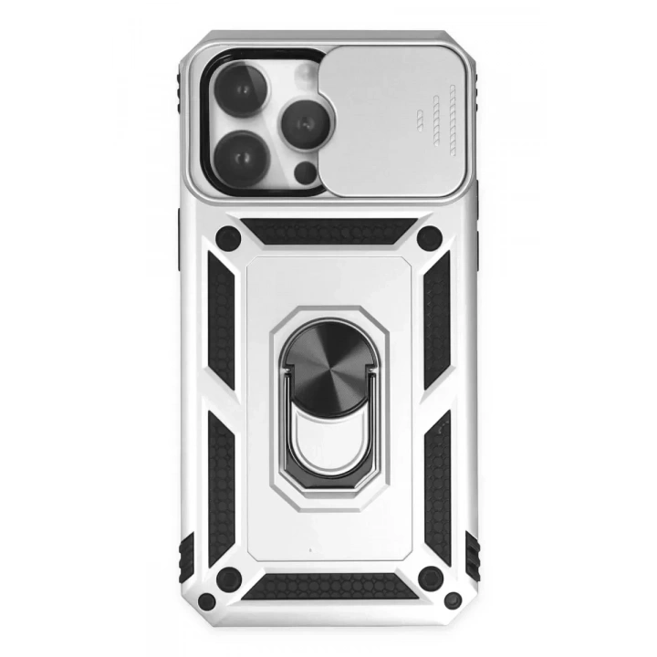 Mey İthalat®   iPhone 14 Pro Max Kılıf Pars Lens Yüzüklü Silikon - Gümüş
