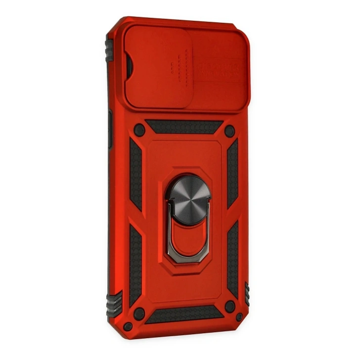 Mey İthalat®  iPhone 14 Pro Max Kılıf Pars Lens Yüzüklü Silikon - Kırmızı