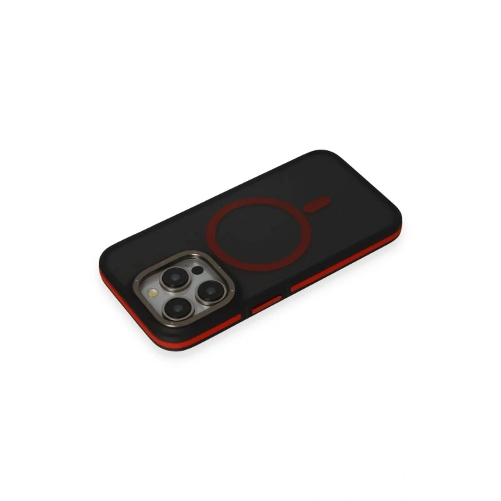 Mey İthalat®  iPhone 14 Pro Max Kılıf Rocky Magsafe Kapak - Siyah-Kırmızı